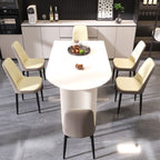 63 "medieval modern cream style MDF dining table and PU dining chair set 4. Assemble Desktop and black metal leg dining chair set, suitable for home&kitchen - Comfortable Living Decor