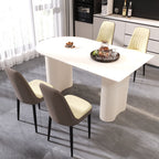 63 "medieval modern cream style MDF dining table and PU dining chair set 4. Assemble Desktop and black metal leg dining chair set, suitable for home&kitchen - Comfortable Living Decor