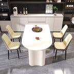 63 "medieval modern cream style MDF dining table and PU dining chair set 4. Assemble Desktop and black metal leg dining chair set, suitable for home&kitchen - Comfortable Living Decor