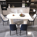 63 "medieval modern cream style MDF dining table and PU dining chair set 4. Assemble Desktop and black metal leg dining chair set, suitable for home&kitchen - Comfortable Living Decor