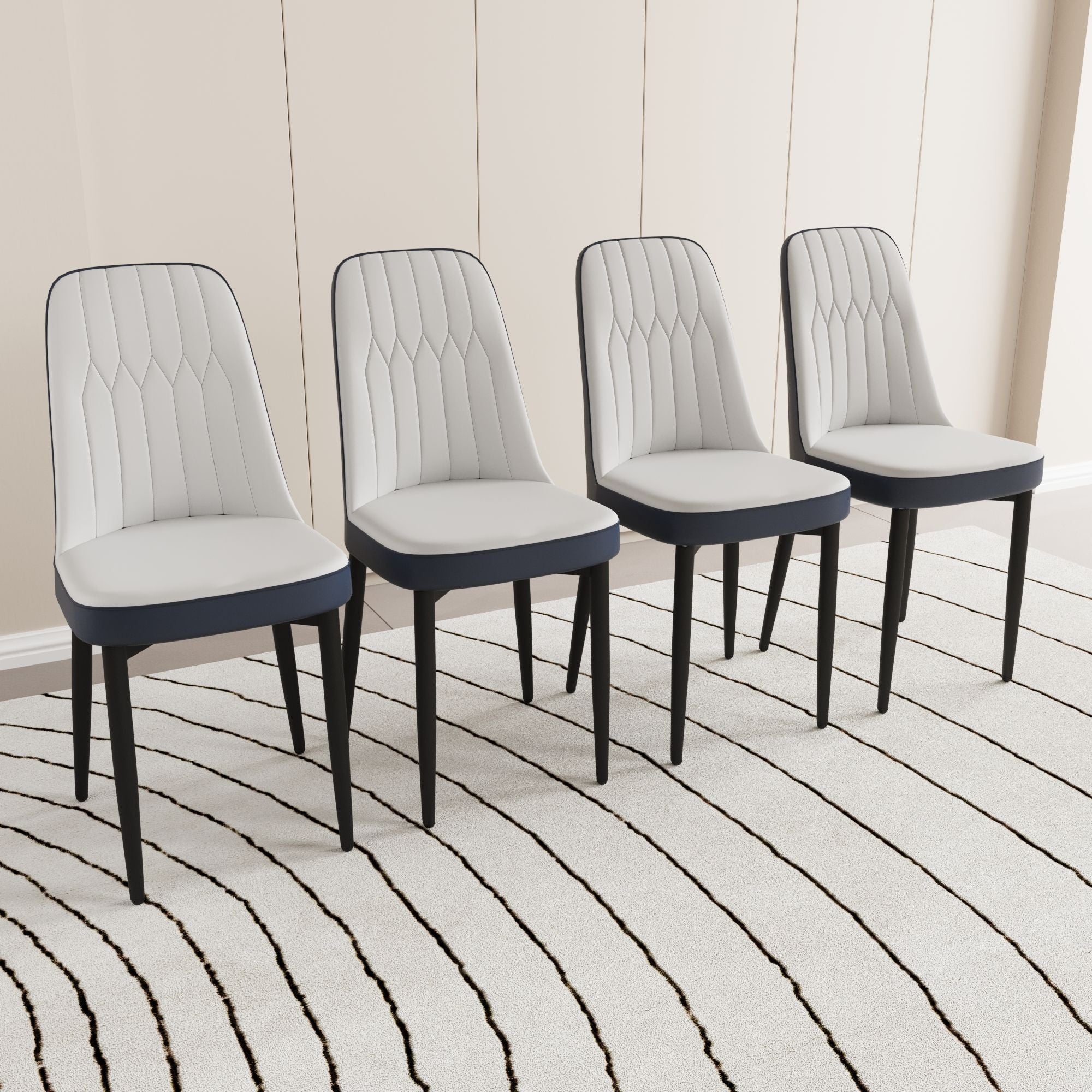 63 "medieval modern cream style MDF dining table and PU dining chair set 4. Assemble Desktop and black metal leg dining chair set, suitable for home&kitchen - Comfortable Living Decor