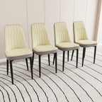 63 "medieval modern cream style MDF dining table and PU dining chair set 4. Assemble Desktop and black metal leg dining chair set, suitable for home&kitchen - Comfortable Living Decor