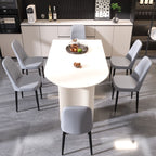 63 "medieval modern cream style MDF dining table and PU dining chair set 4. Assemble Desktop and black metal leg dining chair set, suitable for home&kitchen - Comfortable Living Decor