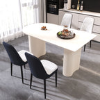 63 "medieval modern cream style MDF dining table and PU dining chair set 4. Assemble Desktop and black metal leg dining chair set, suitable for home&kitchen - Comfortable Living Decor