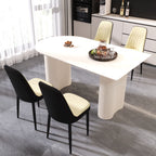63 "medieval modern cream style MDF dining table and PU dining chair set 4. Assemble Desktop and black metal leg dining chair set, suitable for home&kitchen - Comfortable Living Decor
