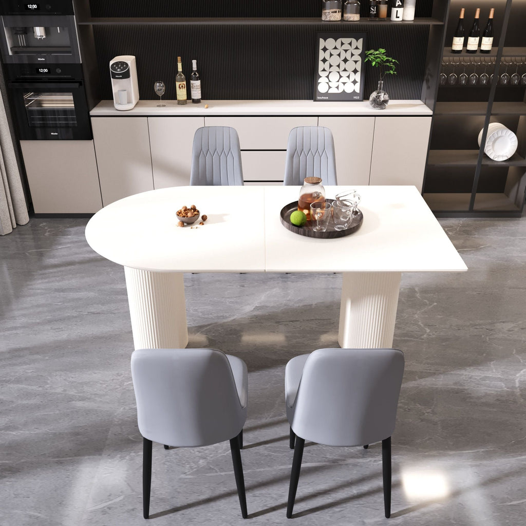 63 "medieval modern cream style MDF dining table and PU dining chair set 4. Assemble Desktop and black metal leg dining chair set, suitable for home&kitchen - Comfortable Living Decor