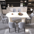 63 "medieval modern cream style MDF dining table and PU dining chair set 4. Assemble Desktop and black metal leg dining chair set, suitable for home&kitchen - Comfortable Living Decor