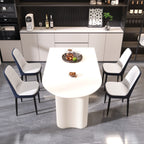 63 "medieval modern cream style MDF dining table and PU dining chair set 4. Assemble Desktop and black metal leg dining chair set, suitable for home&kitchen - Comfortable Living Decor