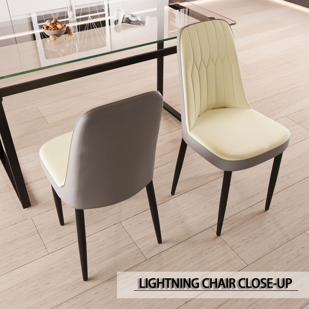 63 "medieval modern cream style MDF dining table and PU dining chair set 4. Assemble Desktop and black metal leg dining chair set, suitable for home&kitchen - Comfortable Living Decor