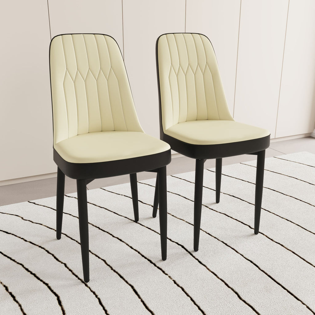 63 "medieval modern cream style MDF dining table and PU dining chair set 4. Assemble Desktop and black metal leg dining chair set, suitable for home&kitchen - Comfortable Living Decor