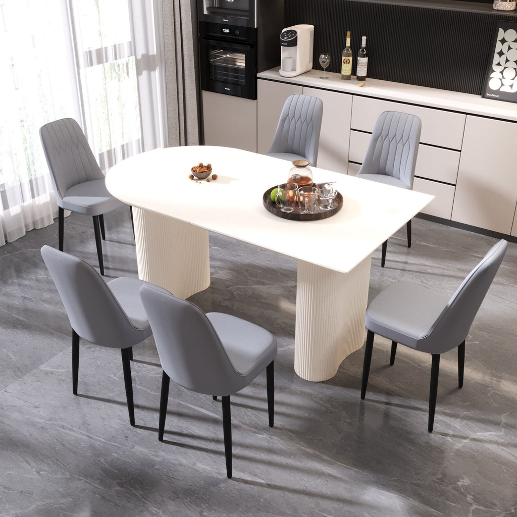 63 "medieval modern cream style MDF dining table and PU dining chair set 4. Assemble Desktop and black metal leg dining chair set, suitable for home&kitchen - Comfortable Living Decor
