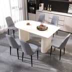 63 "medieval modern cream style MDF dining table and PU dining chair set 4. Assemble Desktop and black metal leg dining chair set, suitable for home&kitchen - Comfortable Living Decor