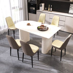 63 "medieval modern cream style MDF dining table and PU dining chair set 4. Assemble Desktop and black metal leg dining chair set, suitable for home&kitchen - Comfortable Living Decor