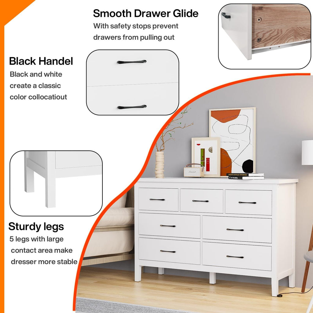 7 Drawer Dresser for Bedroom, Storage Cabinet With Metal Handles, Modern Closet Of Drawers for Living Room - Comfortable Living Decor
