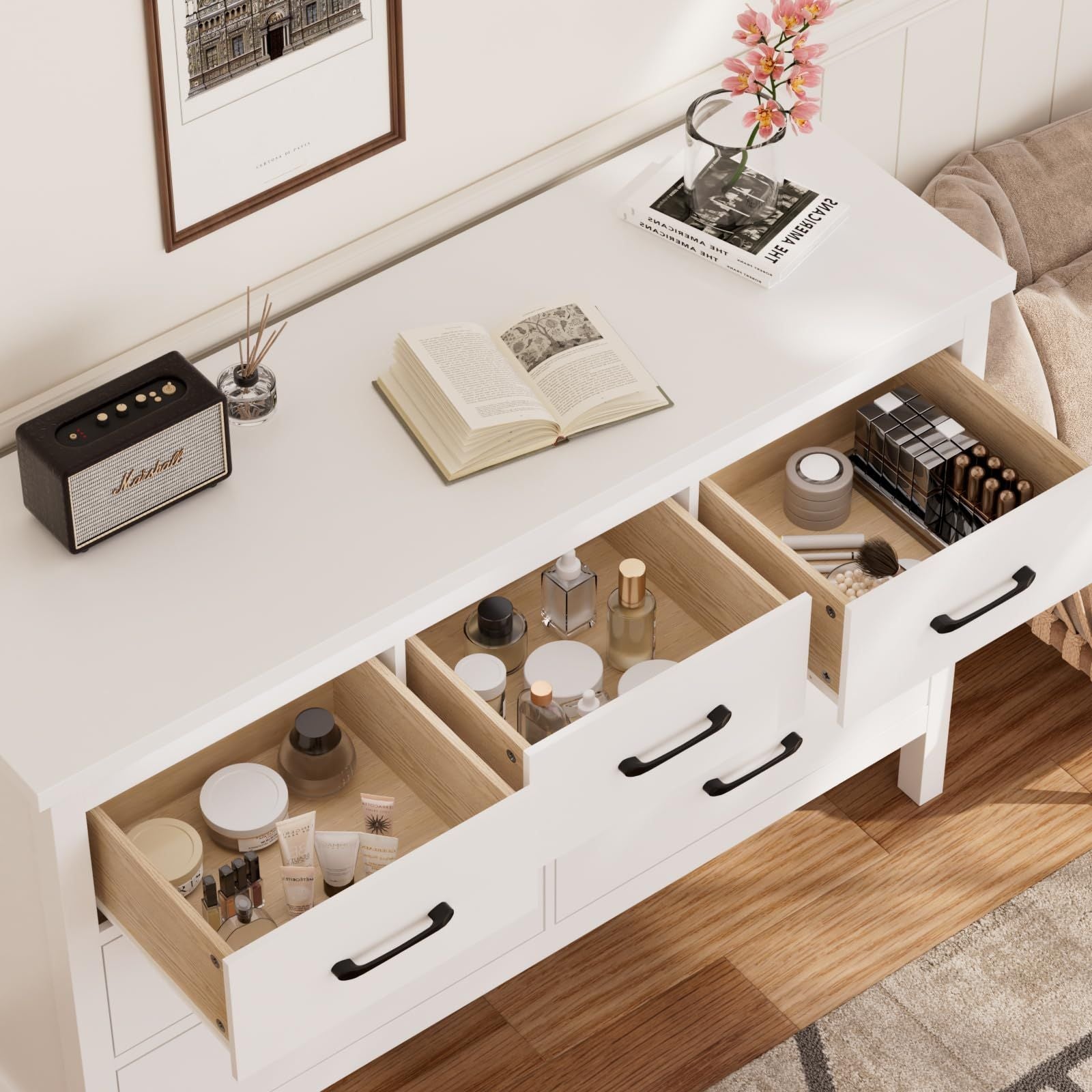 7 Drawer Dresser For Bedroom, Wood Storage Cabinet With Black Handles, Modern Closet Of Drawers for Living Room - Comfortable Living Decor