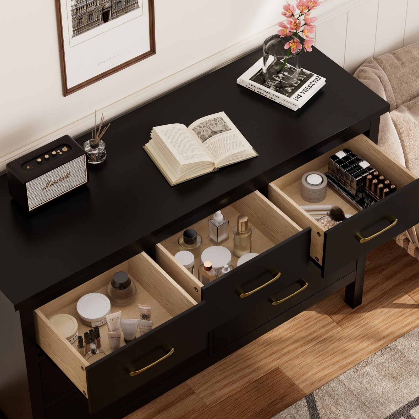 7 Drawer Dresser For Bedroom, Wood Storage Cabinet With Black Handles, Modern Closet Of Drawers for Living Room - Comfortable Living Decor