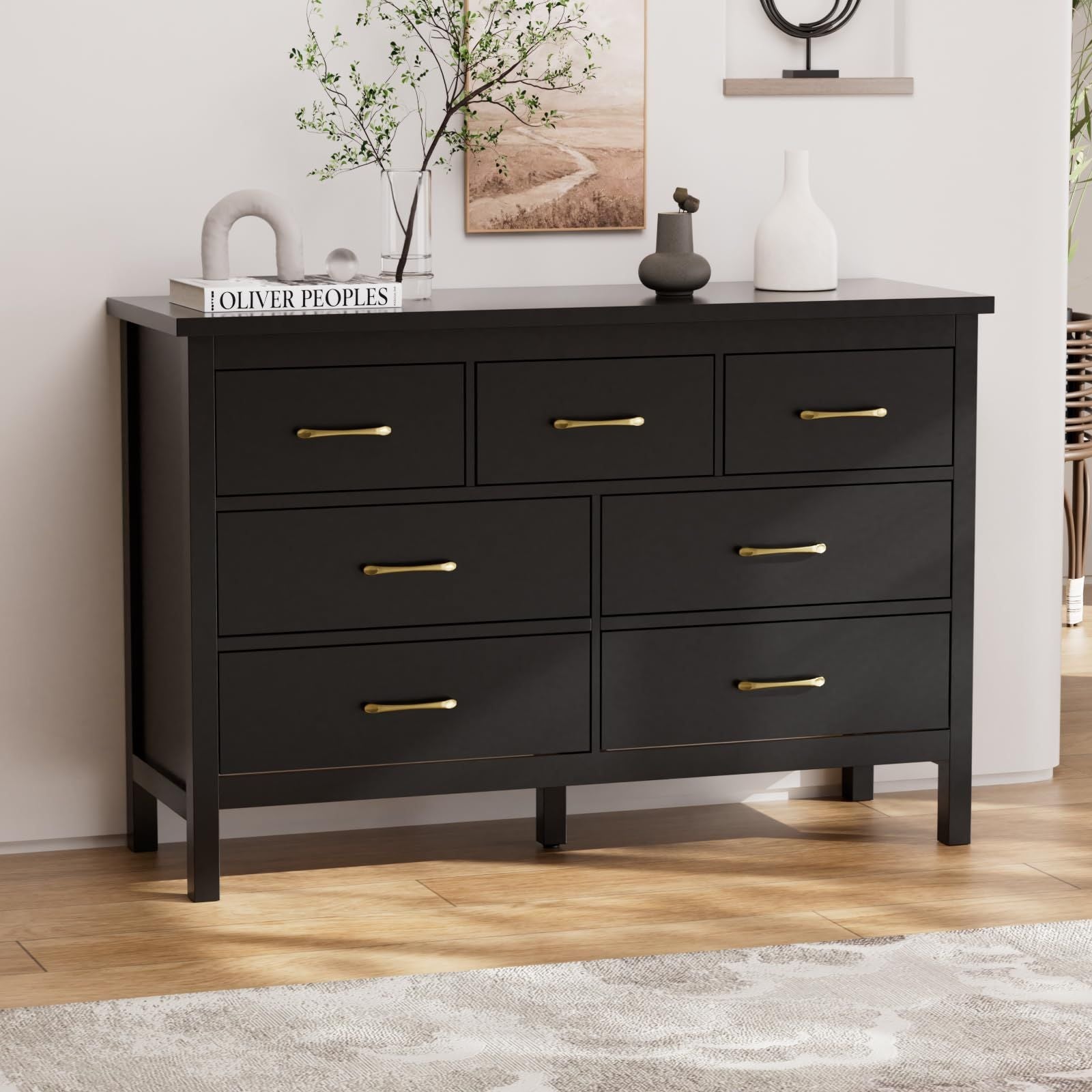 7 Drawer Dresser For Bedroom, Wood Storage Cabinet With Black Handles, Modern Closet Of Drawers for Living Room - Comfortable Living Decor