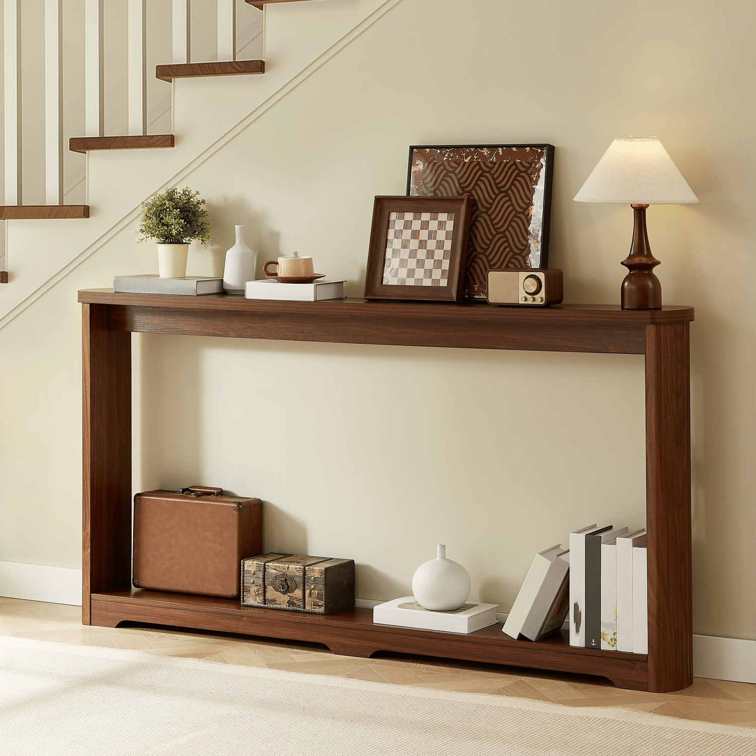 70.1"corrugated texture storage table for en entranceways, corridors, and front door.Walnut.70.1"L*8.7"W*35.5"H - Comfortable Living Decor