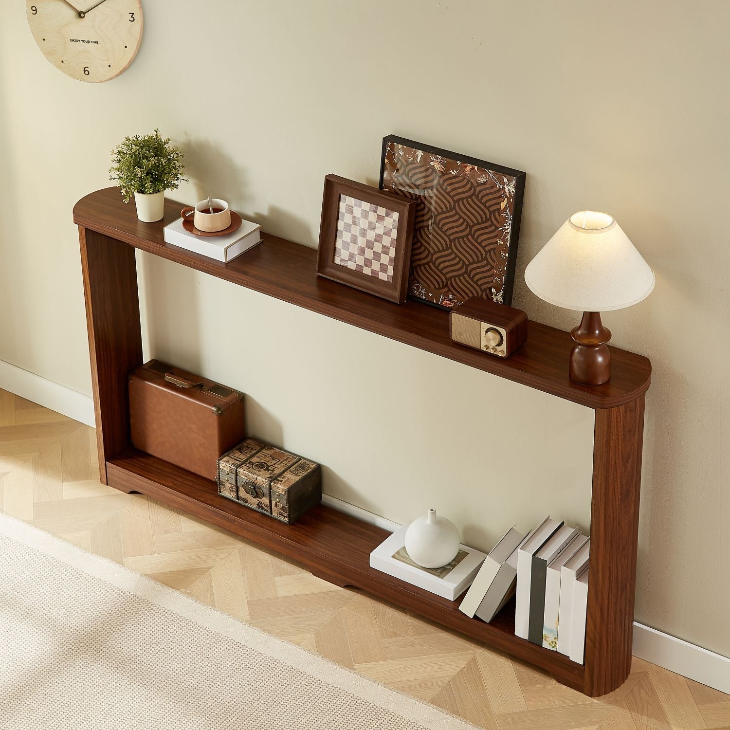70.1"corrugated texture storage table for en entranceways, corridors, and front door.Walnut.70.1"L*8.7"W*35.5"H - Comfortable Living Decor