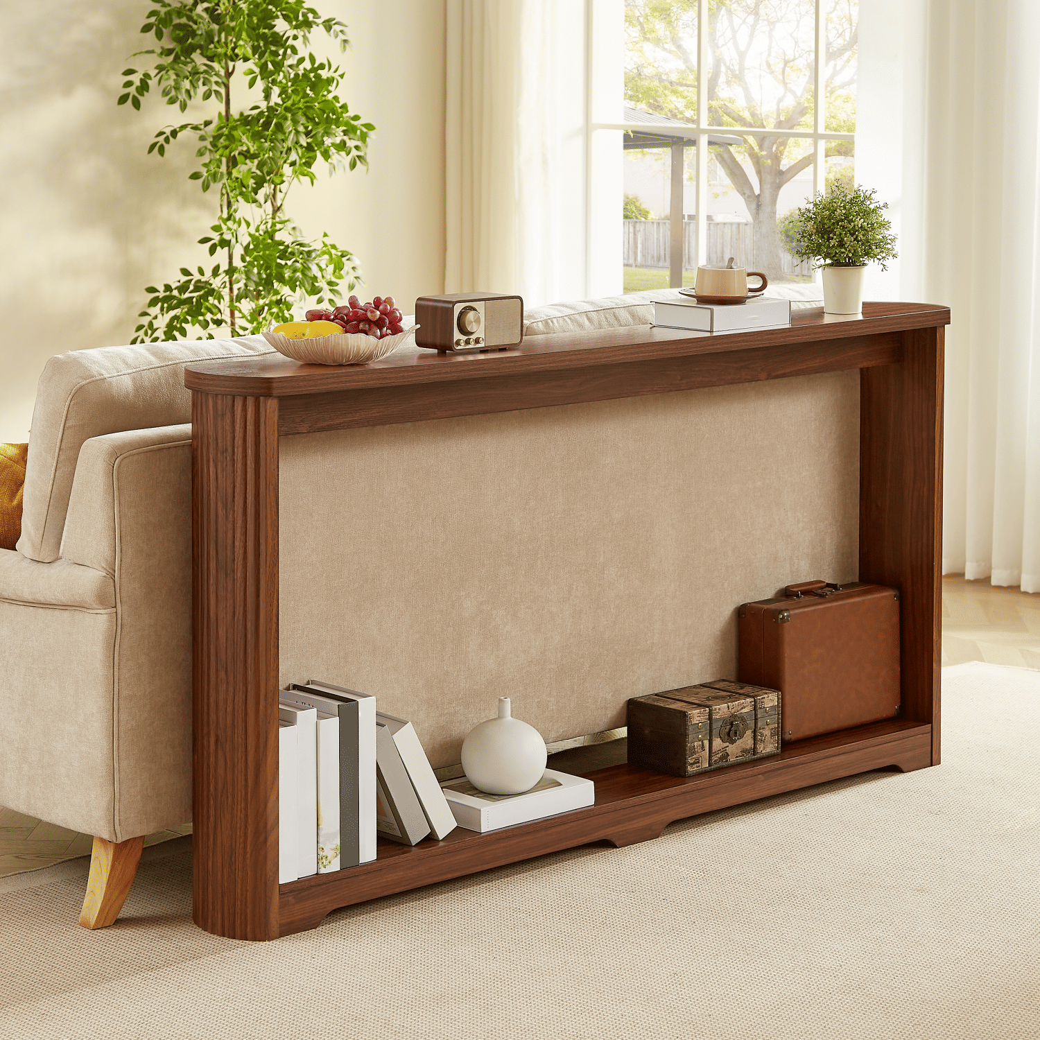 70.1"corrugated texture storage table for en entranceways, corridors, and front door.Walnut.70.1"L*8.7"W*35.5"H - Comfortable Living Decor