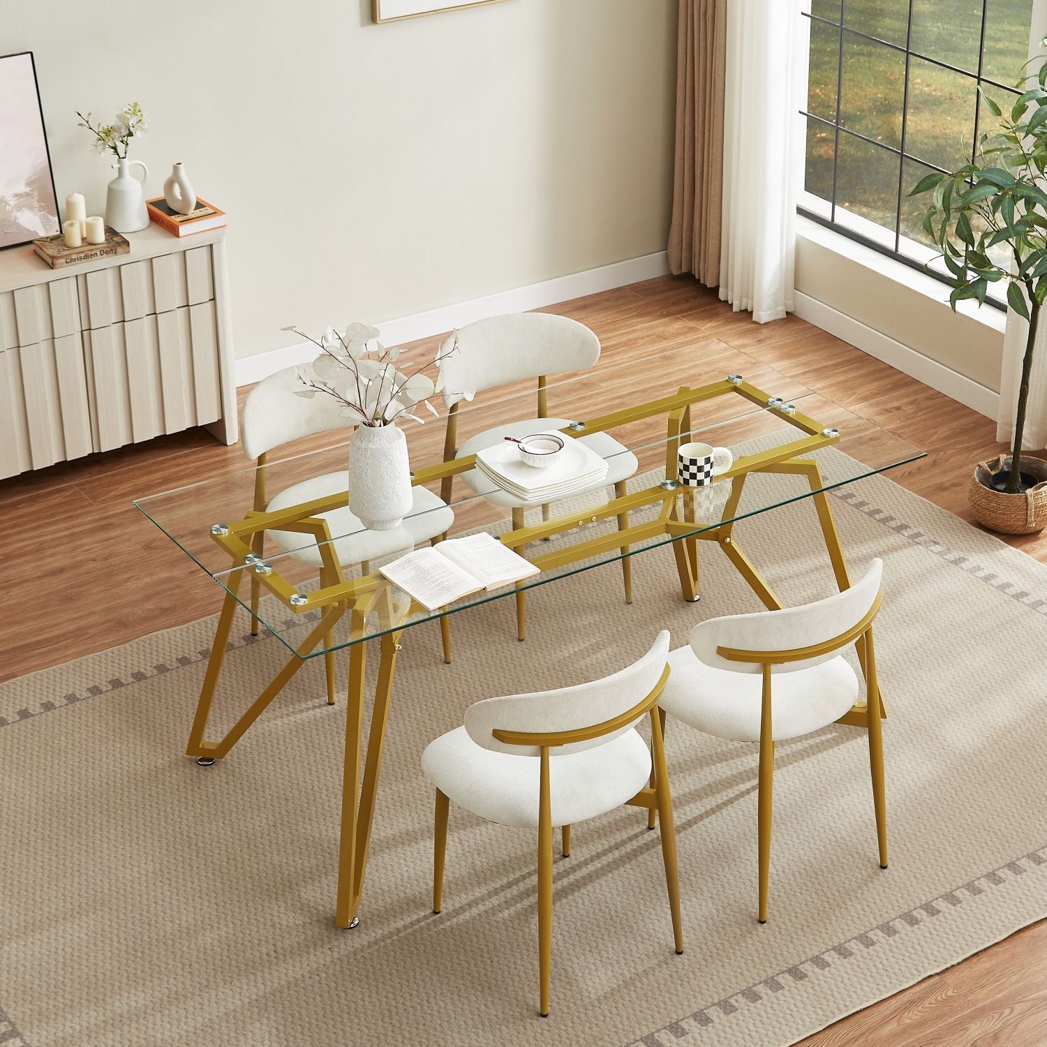 70.9 - inch rectangular glass dining table, suitable for 1 - 8 people, modern style home kitchen dining table, equipped with sturdy metal table legs,suitable for dining room,living rooms, offices, Gold - Comfortable Living Decor