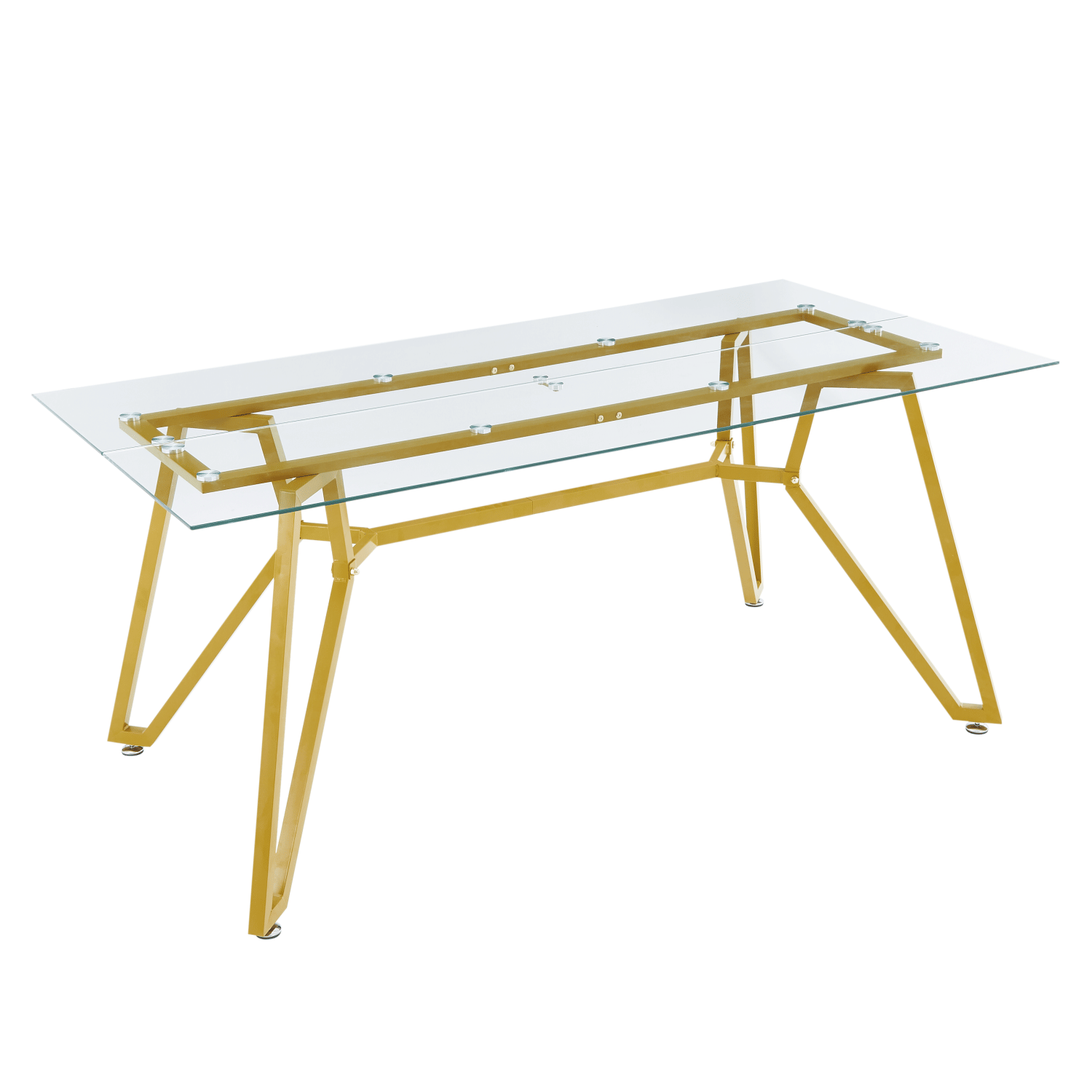 70.9 - inch rectangular glass dining table, suitable for 1 - 8 people, modern style home kitchen dining table, equipped with sturdy metal table legs,suitable for dining room,living rooms, offices, Gold - Comfortable Living Decor