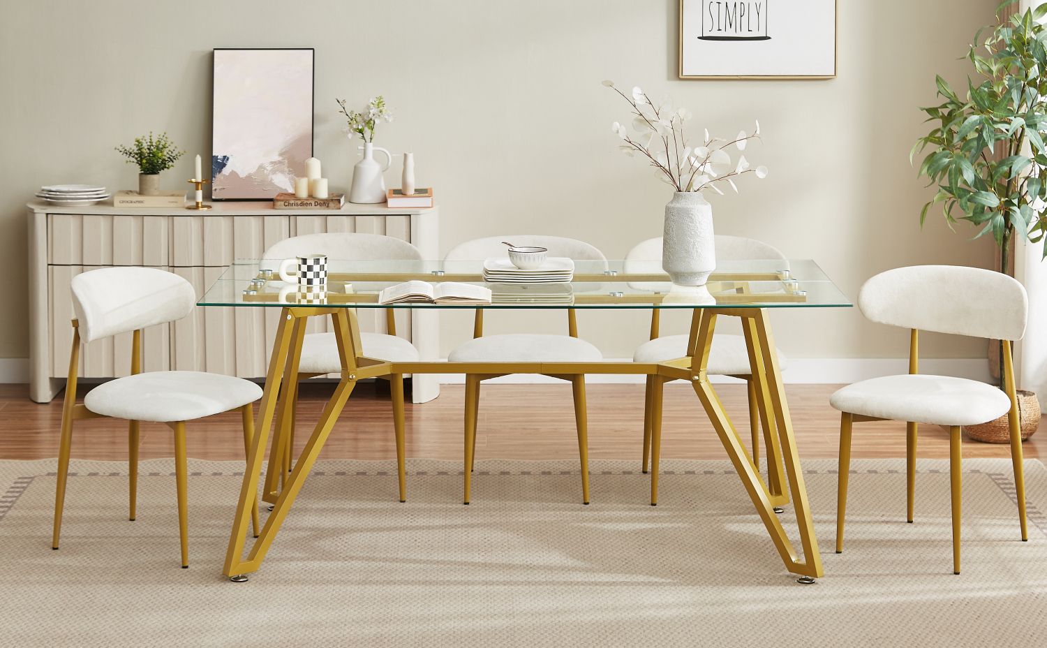 70.9 - inch rectangular glass dining table, suitable for 1 - 8 people, modern style home kitchen dining table, equipped with sturdy metal table legs,suitable for dining room,living rooms, offices, Gold - Comfortable Living Decor