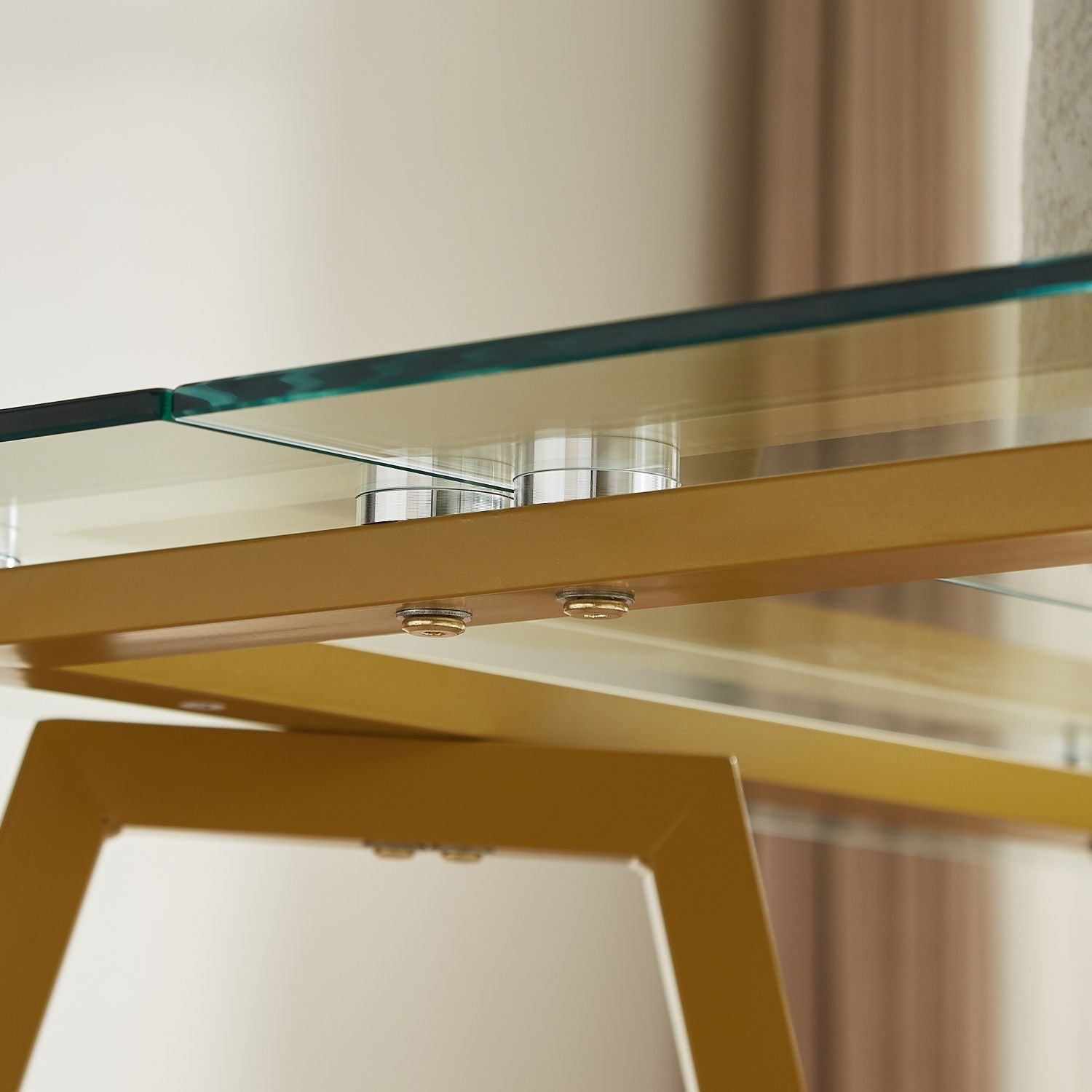 70.9 - inch rectangular glass dining table, suitable for 1 - 8 people, modern style home kitchen dining table, equipped with sturdy metal table legs,suitable for dining room,living rooms, offices, Gold - Comfortable Living Decor