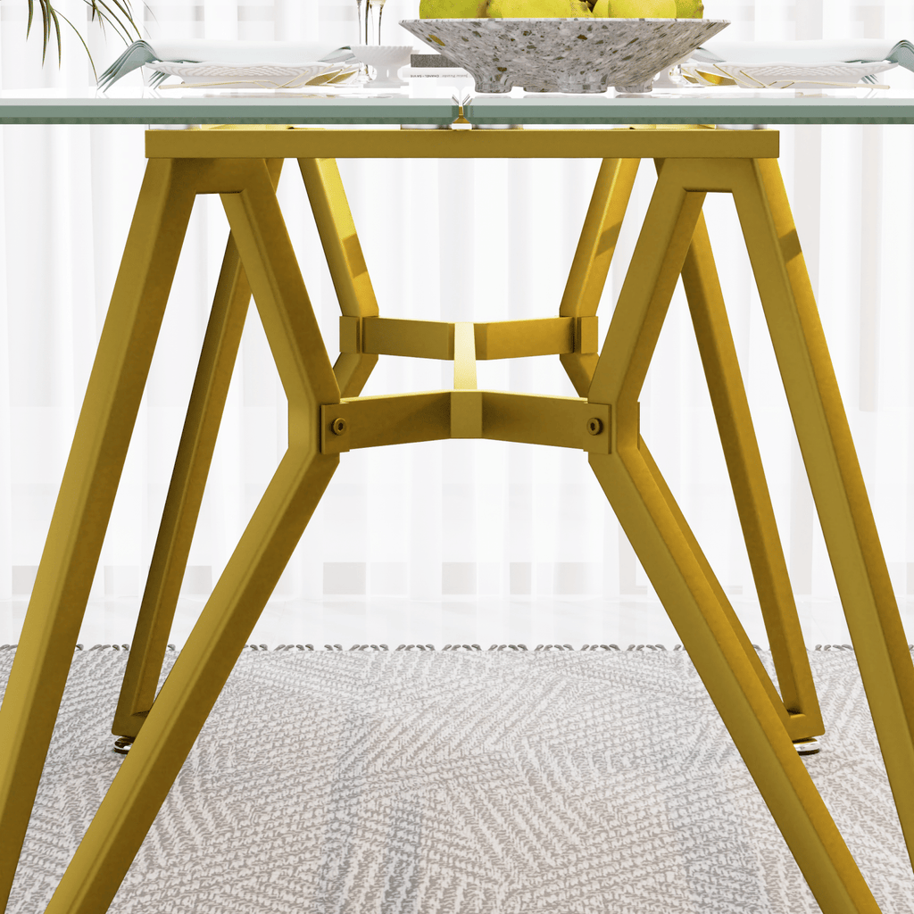 70.9 - inch rectangular glass dining table, suitable for 1 - 8 people, modern style home kitchen dining table, equipped with sturdy metal table legs,suitable for dining room,living rooms, offices, Gold - Comfortable Living Decor