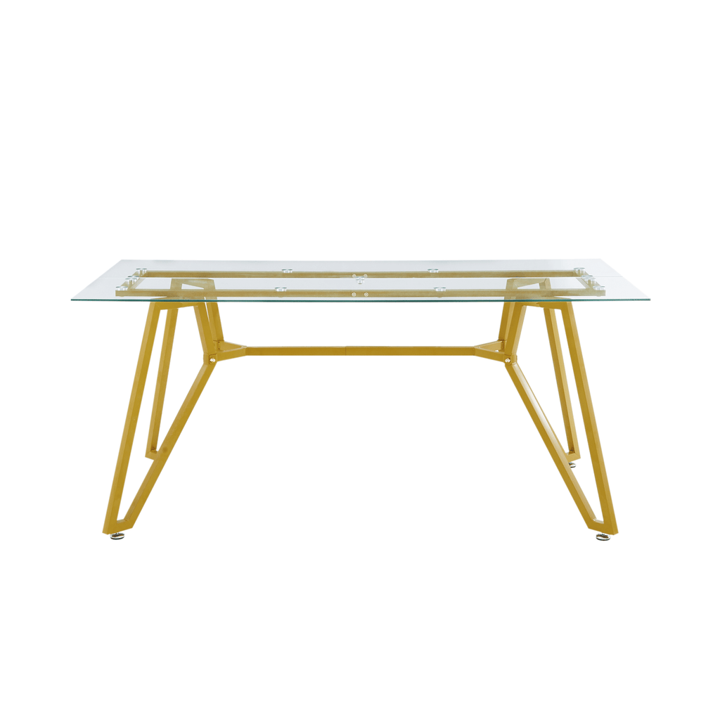 70.9 - inch rectangular glass dining table, suitable for 1 - 8 people, modern style home kitchen dining table, equipped with sturdy metal table legs,suitable for dining room,living rooms, offices, Gold - Comfortable Living Decor
