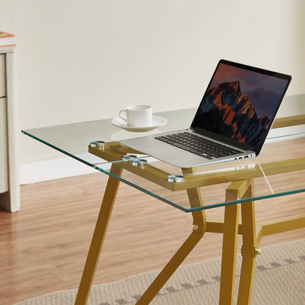 70.9 - inch rectangular glass dining table, suitable for 1 - 8 people, modern style home kitchen dining table, equipped with sturdy metal table legs,suitable for dining room,living rooms, offices, Gold - Comfortable Living Decor