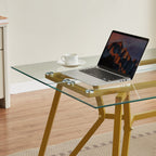 70.9 - inch rectangular glass dining table, suitable for 1 - 8 people, modern style home kitchen dining table, equipped with sturdy metal table legs,suitable for dining room,living rooms, offices, Gold - Comfortable Living Decor