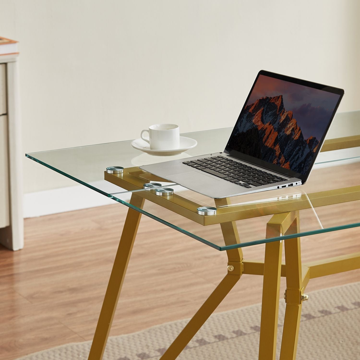 70.9 - inch rectangular glass dining table, suitable for 1 - 8 people, modern style home kitchen dining table, equipped with sturdy metal table legs,suitable for dining room,living rooms, offices, Gold - Comfortable Living Decor