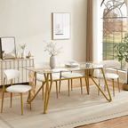 70.9 - inch rectangular glass dining table, suitable for 1 - 8 people, modern style home kitchen dining table, equipped with sturdy metal table legs,suitable for dining room,living rooms, offices, Gold - Comfortable Living Decor