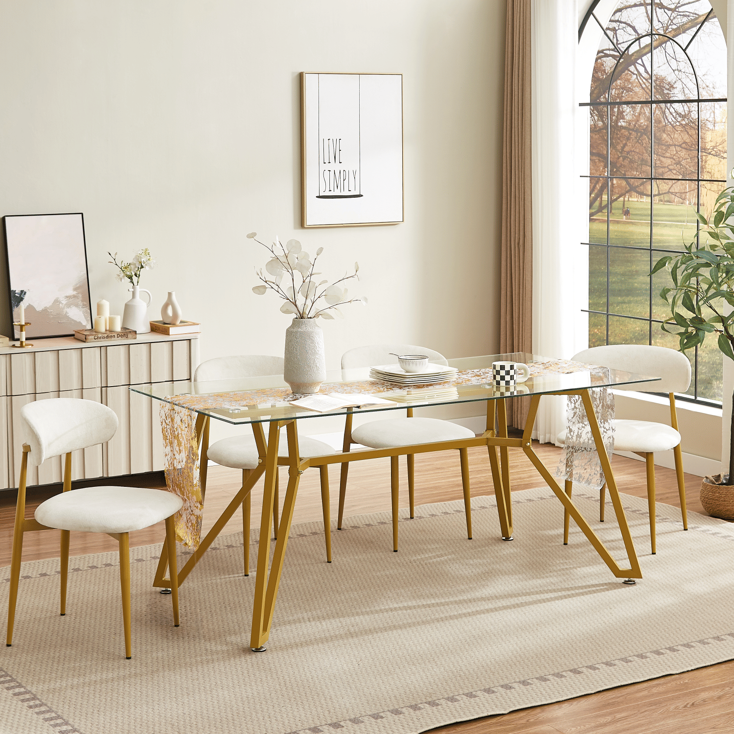 70.9 - inch rectangular glass dining table, suitable for 1 - 8 people, modern style home kitchen dining table, equipped with sturdy metal table legs,suitable for dining room,living rooms, offices, Gold - Comfortable Living Decor