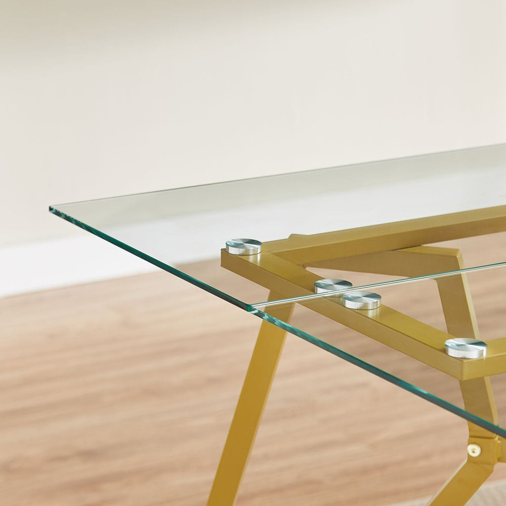 70.9 - inch rectangular glass dining table, suitable for 1 - 8 people, modern style home kitchen dining table, equipped with sturdy metal table legs,suitable for dining room,living rooms, offices, Gold - Comfortable Living Decor