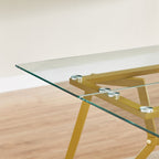 70.9 - inch rectangular glass dining table, suitable for 1 - 8 people, modern style home kitchen dining table, equipped with sturdy metal table legs,suitable for dining room,living rooms, offices, Gold - Comfortable Living Decor
