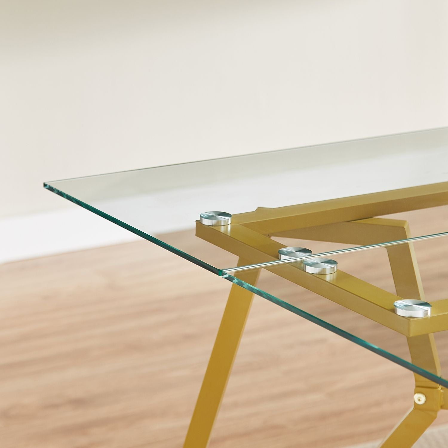 70.9 - inch rectangular glass dining table, suitable for 1 - 8 people, modern style home kitchen dining table, equipped with sturdy metal table legs,suitable for dining room,living rooms, offices, Gold - Comfortable Living Decor