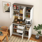 74" Kitchen Pantry Cabinet with Charging Station,Freestanding Buffet Cupboards Sideboard with Drawer,with LED Lights,Modern Pantry Cabinet with Microwave Stand for Kitchen,Living Room,Dinning Room - Comfortable Living Decor