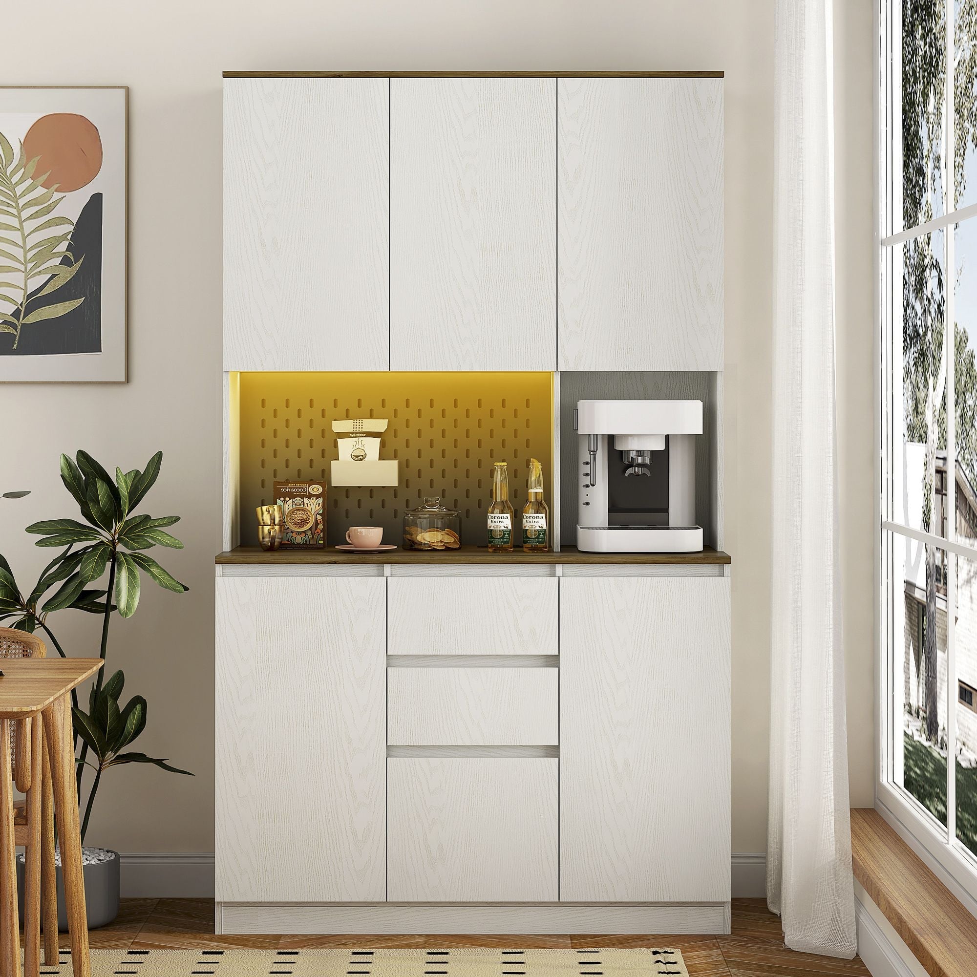 74" Kitchen Pantry Cabinet with Charging Station,Freestanding Buffet Cupboards Sideboard with Drawer,with LED Lights,Modern Pantry Cabinet with Microwave Stand for Kitchen,Living Room,Dinning Room - Comfortable Living Decor