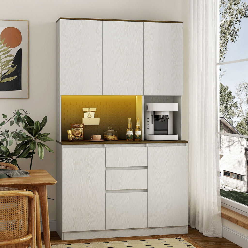 74" Kitchen Pantry Cabinet with Charging Station,Freestanding Buffet Cupboards Sideboard with Drawer,with LED Lights,Modern Pantry Cabinet with Microwave Stand for Kitchen,Living Room,Dinning Room - Comfortable Living Decor