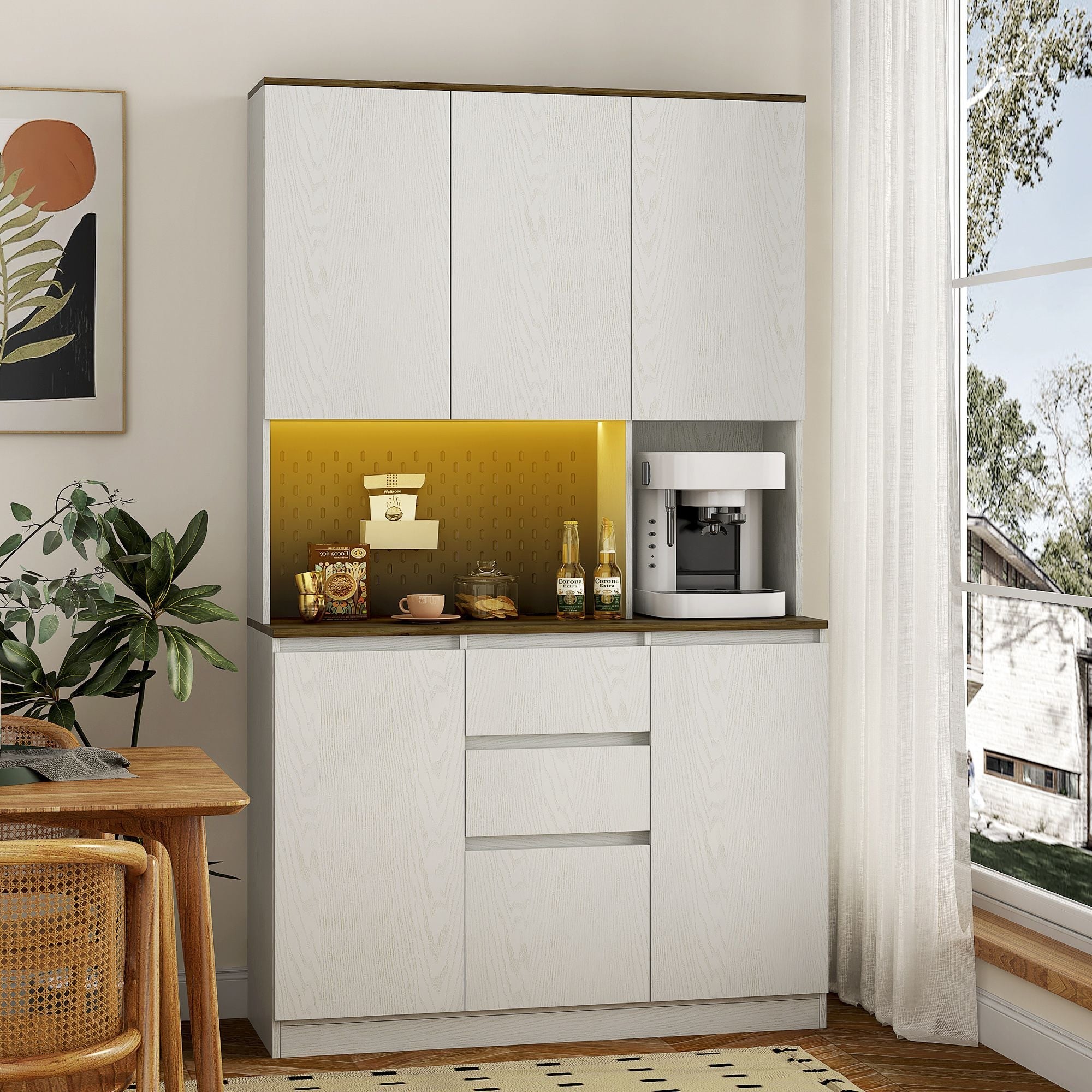 74" Kitchen Pantry Cabinet with Charging Station,Freestanding Buffet Cupboards Sideboard with Drawer,with LED Lights,Modern Pantry Cabinet with Microwave Stand for Kitchen,Living Room,Dinning Room - Comfortable Living Decor