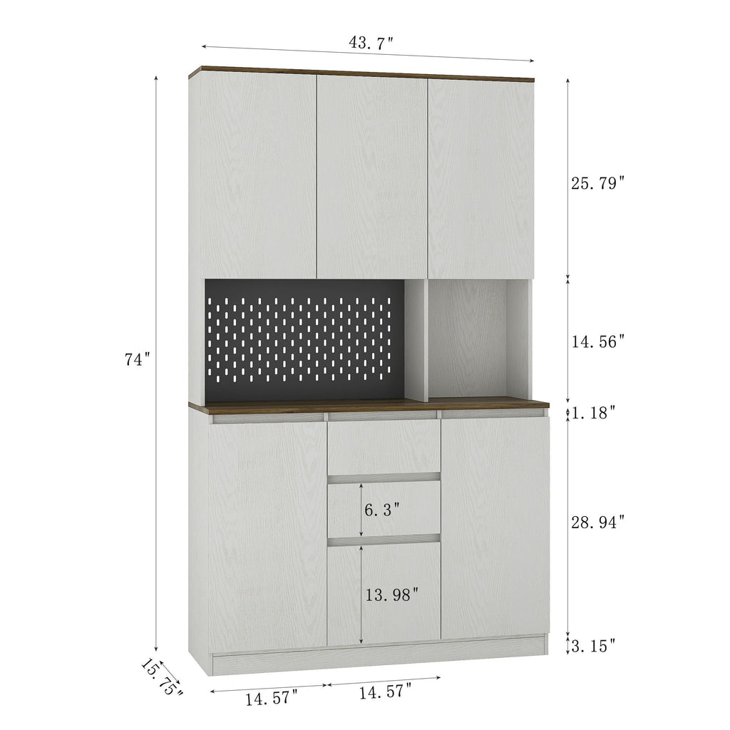 74" Kitchen Pantry Cabinet with Charging Station,Freestanding Buffet Cupboards Sideboard with Drawer,with LED Lights,Modern Pantry Cabinet with Microwave Stand for Kitchen,Living Room,Dinning Room - Comfortable Living Decor