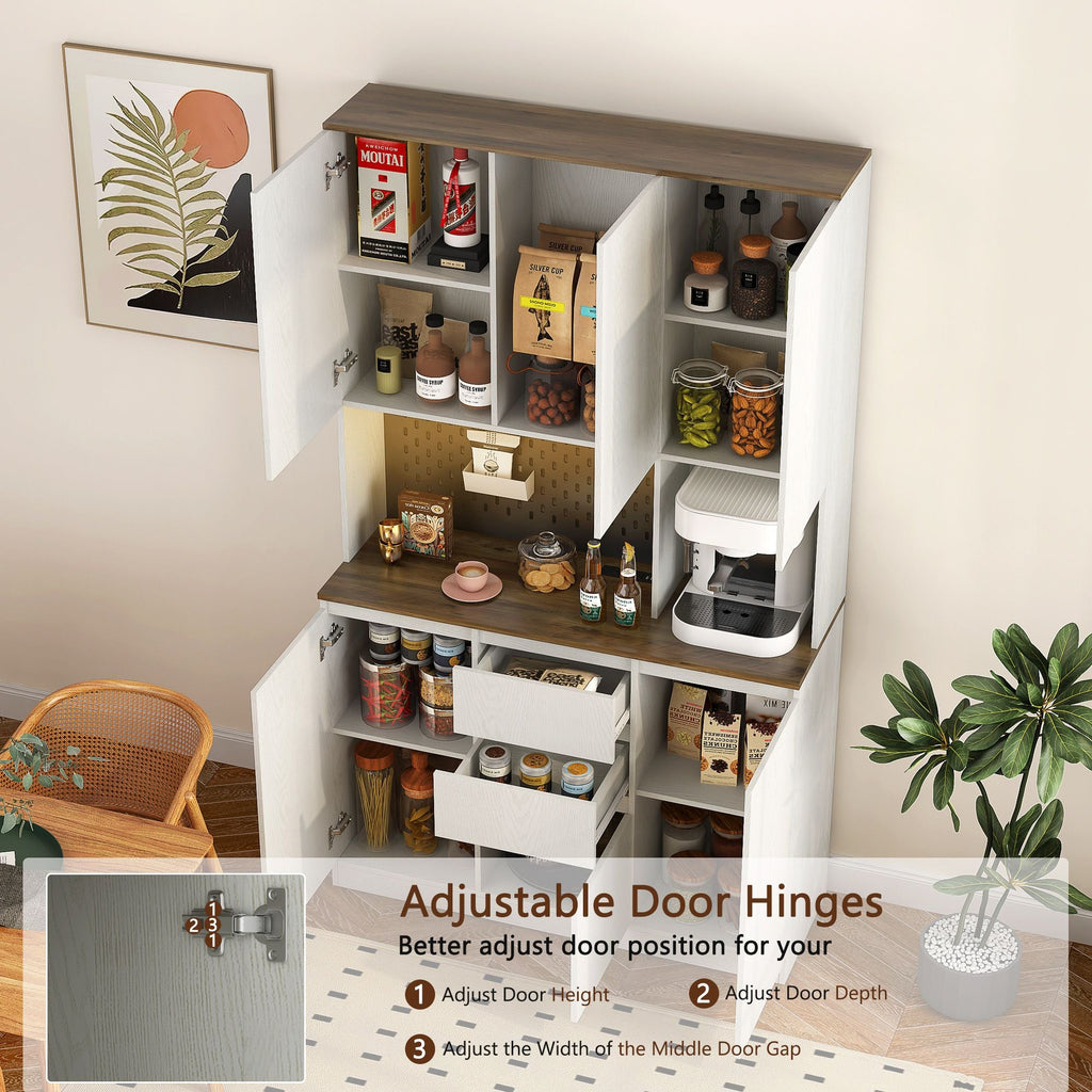 74" Kitchen Pantry Cabinet with Charging Station,Freestanding Buffet Cupboards Sideboard with Drawer,with LED Lights,Modern Pantry Cabinet with Microwave Stand for Kitchen,Living Room,Dinning Room - Comfortable Living Decor