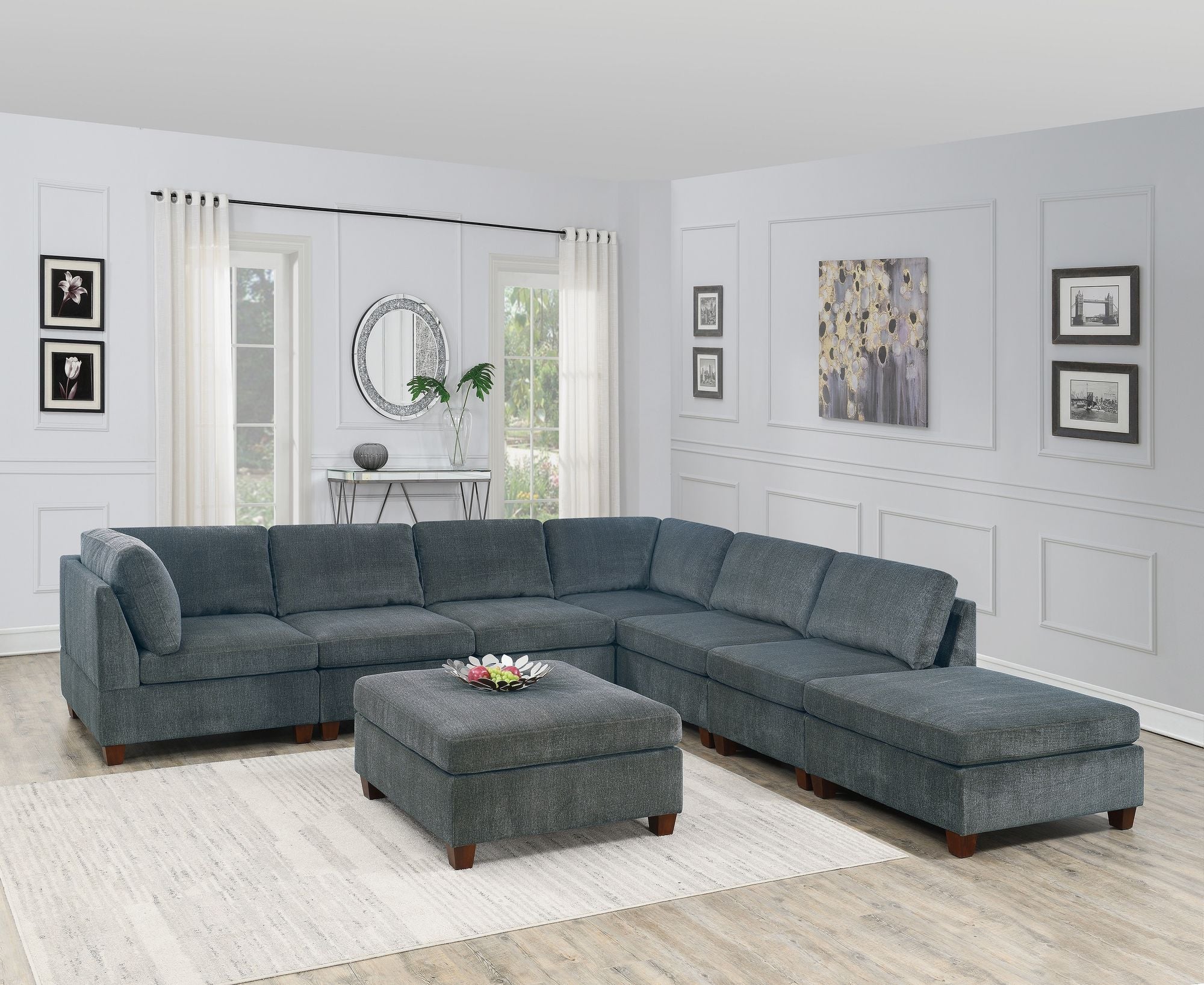 8pc Grey Chenille Modular Sectional - Comfortable Living Decor