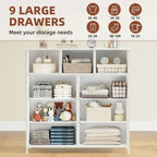 9 Drawer Dresser with Metal Frame and Wooden Top Fabric Storage Organizer Tower for Bedroom Living Room Entryway Office Closet Classic Freestanding Wardrobe Cabinet - Comfortable Living Decor