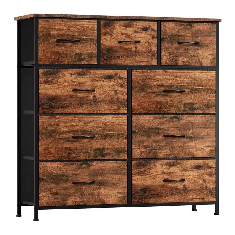 9 Drawer Dresser with Metal Frame and Wooden Top Fabric Storage Organizer Tower for Bedroom Living Room Entryway Office Closet Classic Freestanding Wardrobe Cabinet - Comfortable Living Decor
