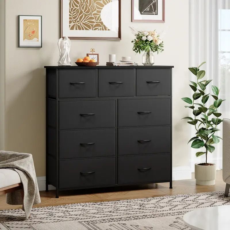 9 Drawer Dresser with Metal Frame and Wooden Top Fabric Storage Organizer Tower for Bedroom Living Room Entryway Office Closet Classic Freestanding Wardrobe Cabinet - Comfortable Living Decor