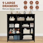 9 Drawer Dresser with Metal Frame and Wooden Top Fabric Storage Organizer Tower for Bedroom Living Room Entryway Office Closet Classic Freestanding Wardrobe Cabinet - Comfortable Living Decor