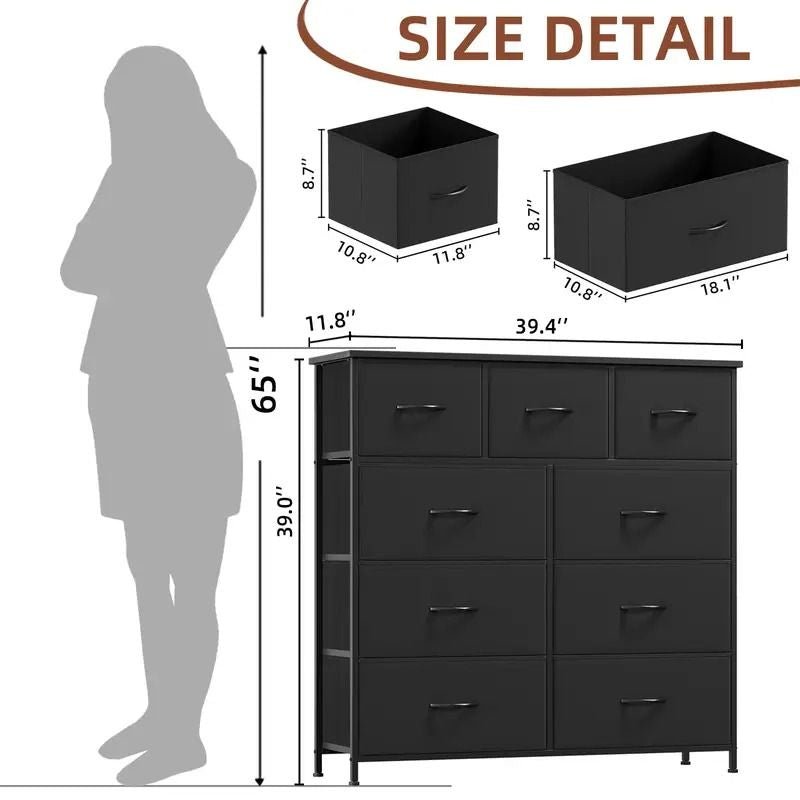 9 Drawer Dresser with Metal Frame and Wooden Top Fabric Storage Organizer Tower for Bedroom Living Room Entryway Office Closet Classic Freestanding Wardrobe Cabinet - Comfortable Living Decor